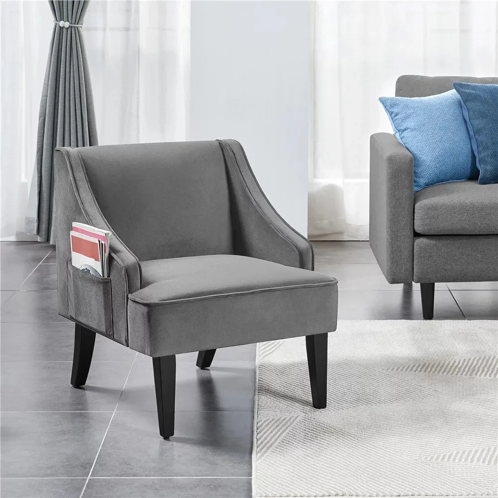 Living Room Chairs,Upholstered Velvet Wingback Accent Chair, Gray,Living Room Chairs