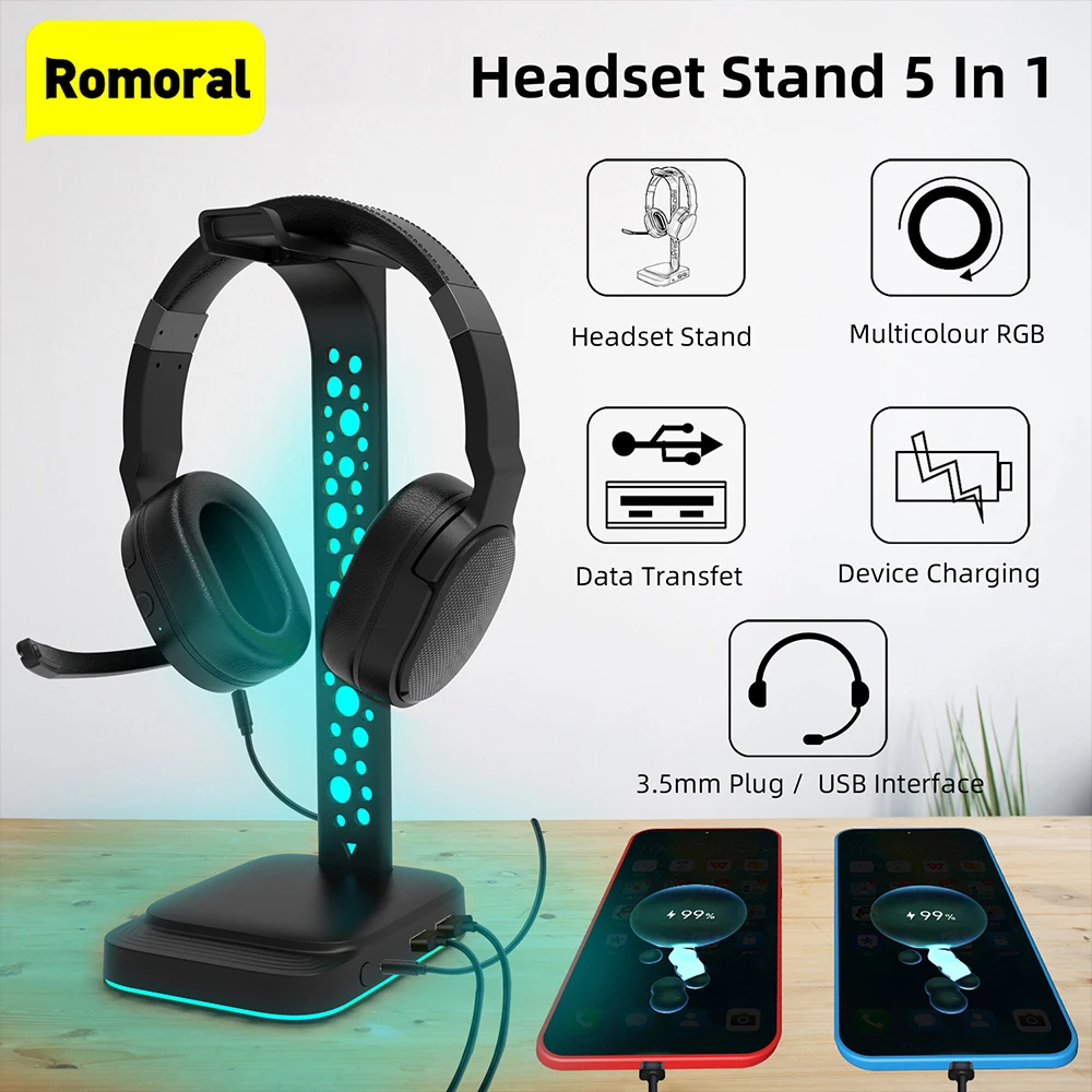 

RGB наушники стойка 3.5mm AUX Type - C 2 USB порт гарнитура, используемая для настольных игр игроков наушники гарнитуры