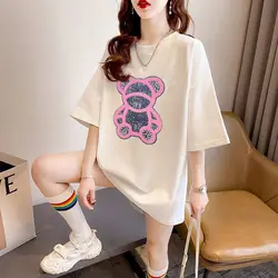 Abbigliamento donna oversize allentato moda Cartoon Ladies top estate sottile t-shirt a maniche corte allentate o-collo versione di media lunghezza