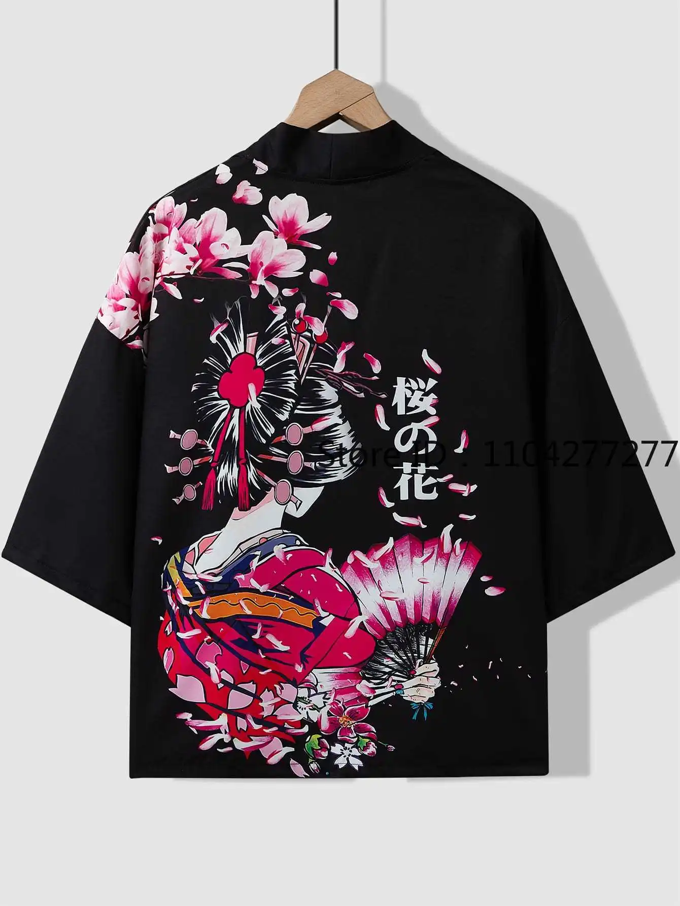 سترة يابانية تقليدية مطبوعة بزهر الكرز كيمونو للرجال والنساء سترة كيمونو سوداء هاراجوكو ملابس الشاطئ