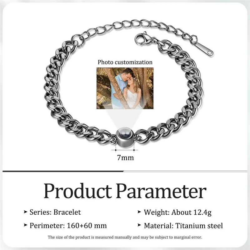 Pulsera de proyección personalizada para hombre y mujer, brazalete con foto ajustable, imagen personalizada, regalo de cumpleaños