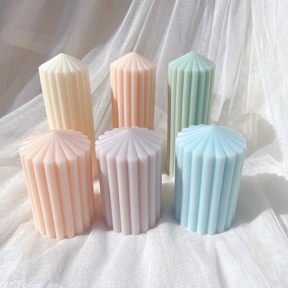 Thick Ribbed Pillar Candle Silicone Mold Unique Striped Column Home Candle Mould Aesthetic Modern Decorative Taper Wax Tooling