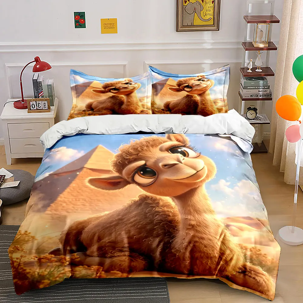 Adorable Camel with Pyramid Background Bedding Set for Kids Luxury Gift 3pcs Digital Print Comforter Set Soft Comfortable