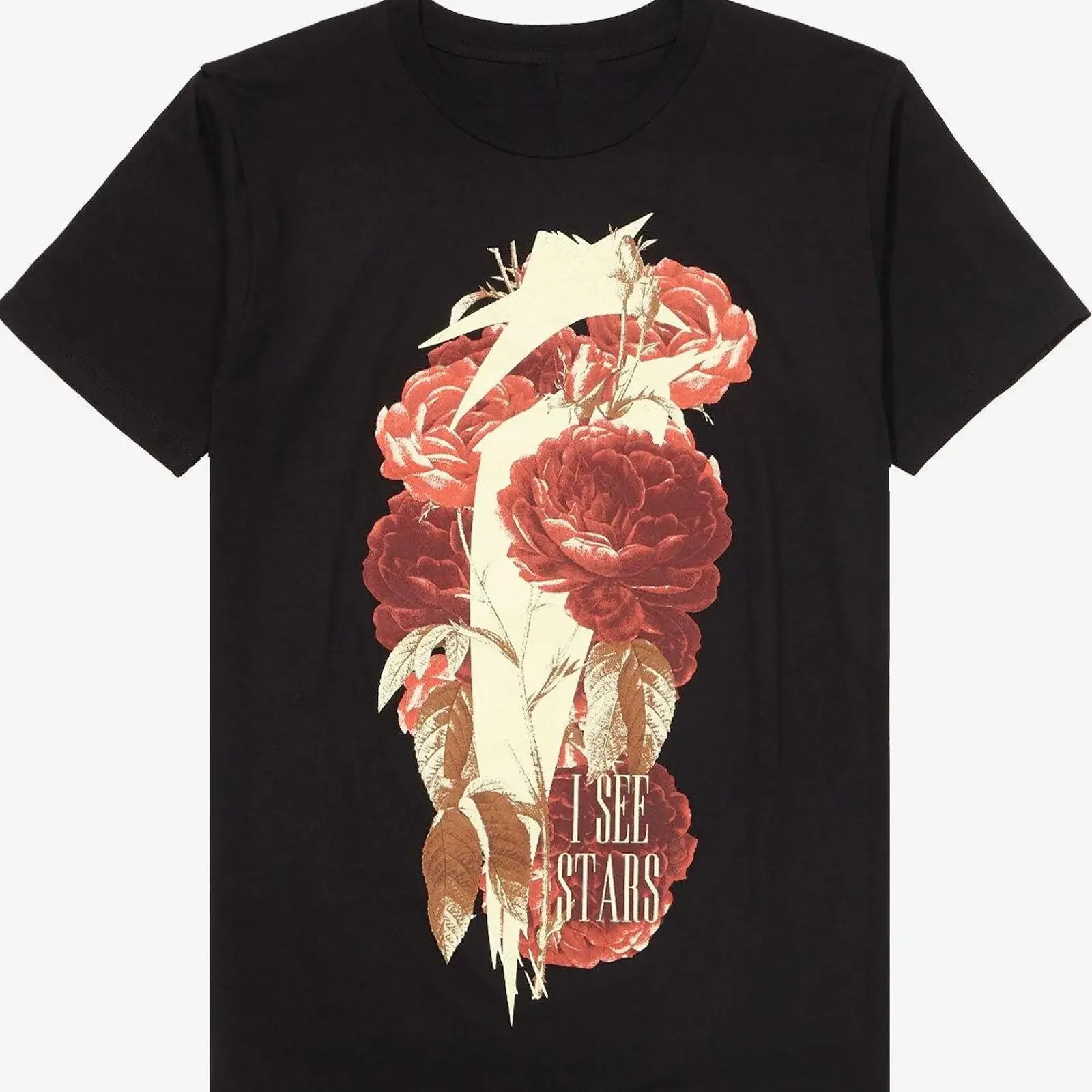 I See Stars Roses T shirt Black All Size S To 5Xl vintage Washed designer clothes graphic Breathable Comfortable streetwear