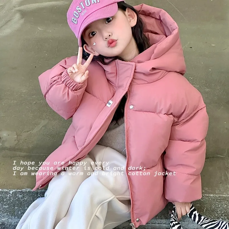 

3-11Y Kids Winter Cotton Down New Fashionable Casual Daily Cute Warm Solid Color Hooded Coats Boys Girls Autumn Outerwear