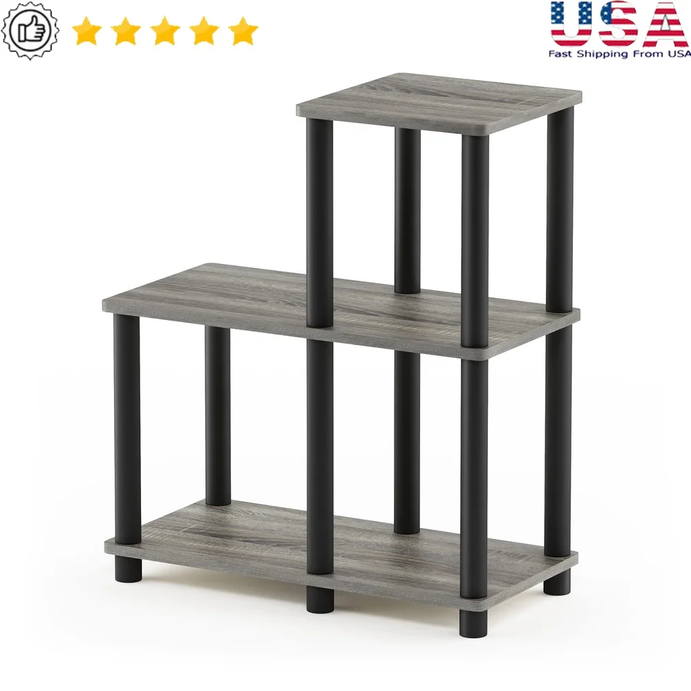 

3-Shelf Decorative Storage Unit Freestanding Composite Wood Display Table Adjustable Height Portable Home Organizer Gray Black