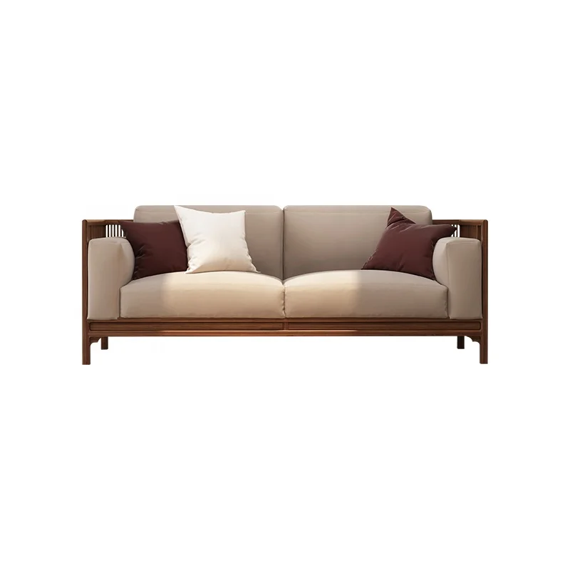 For Apartment Hotel Living Rooms/New Chinese Style North American Black Walnut Sectional Sofa Set With Sponge Filled Upholstery