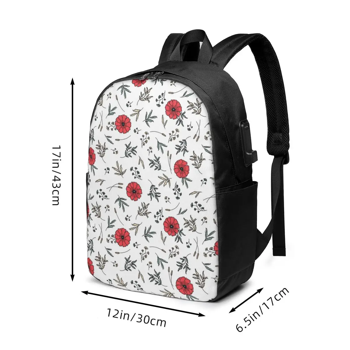Poppy Flower And Plant Pattern Backpack Travel Notebook Bag Computer College Student School Bag Laptop Shoulder Bags Men Women