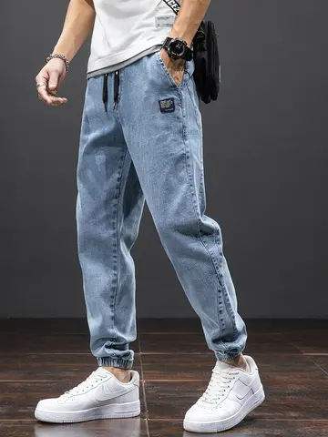 봄 여름 블랙 블루 카고 청바지 남성 streetwear 데님 조깅 바지 남성 헐렁한 하렘 진 바지 플러스 사이즈