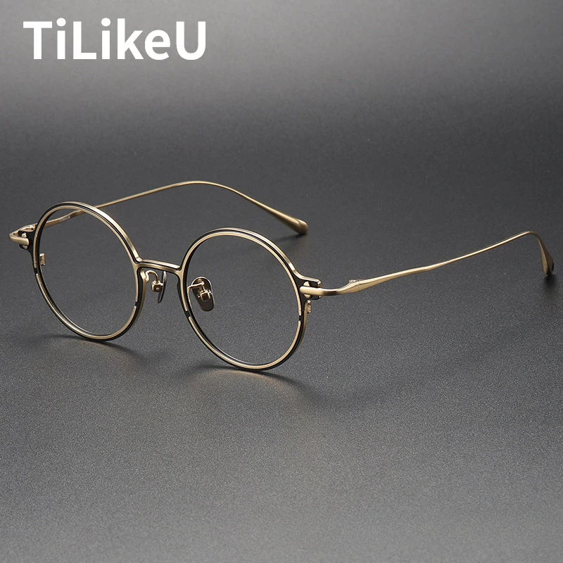 

Retro Round Frame Pure Titanium Eyeglass Frame Luxury Brand Designer Men Women Myopia Anti-blue Light Flat Eyeglasses Frame 2024