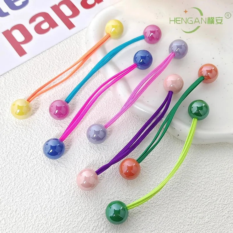 Children Cartoon Colorful Round Ball Hair Rubber Bands Elastic Hair Ties for Kids Girl Pink Ball Hair Rope Student Headwear