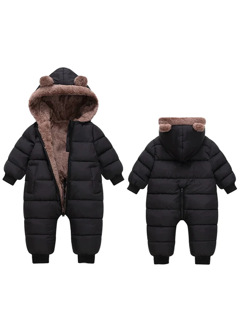 Children Solid Warm Jumpsuits Kids Winter Hooded Comfortable Casual Thick Plush Overalls Baby Daily Thermal Soft Onesie