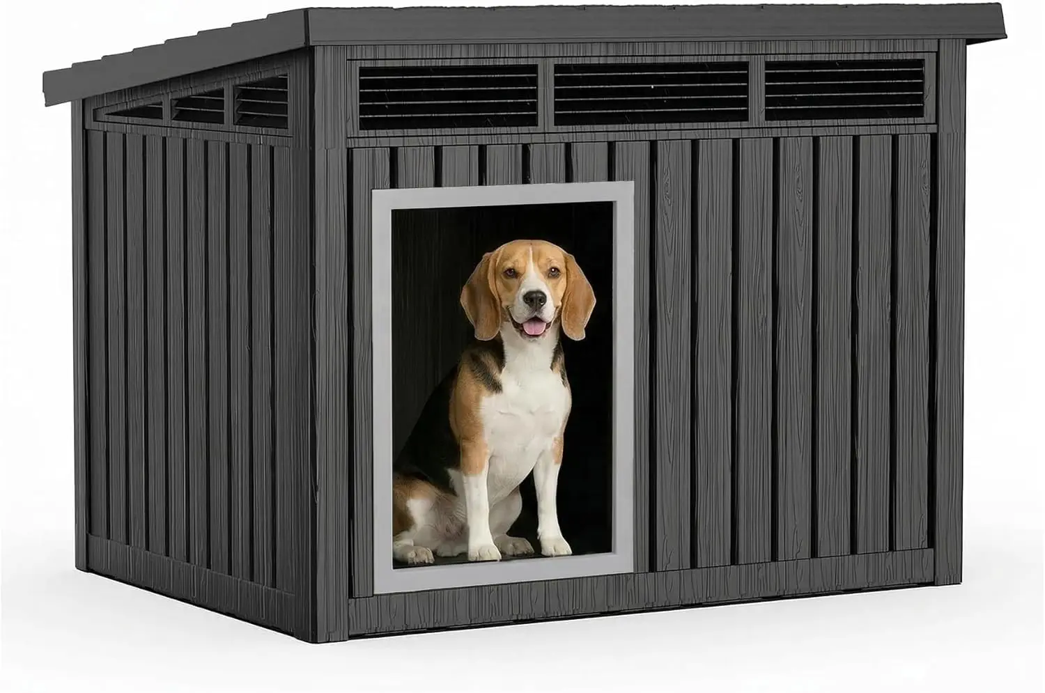 Dog House Outdoor & Indoor, Medium Size, Black | Weatherproof PP Resin Material, Openable Roof for Easy Cleaning