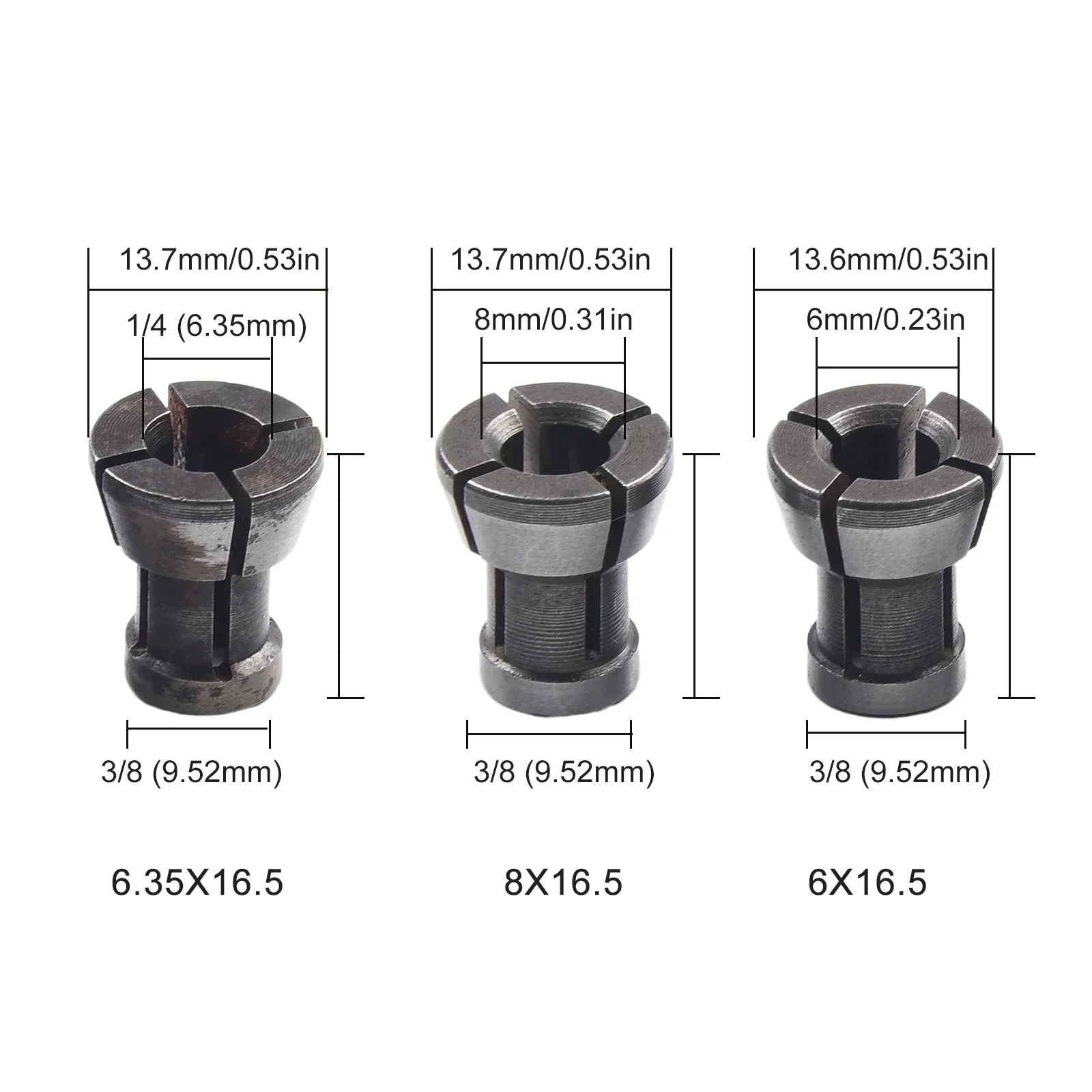 Imagem -05 - Conjunto M17 6.35 mm Adaptador de Mandril de Pinça com Porca Gravura Máquina de Corte Roteador Bits Pinças Ferramentas Elétricas Acessórios 1