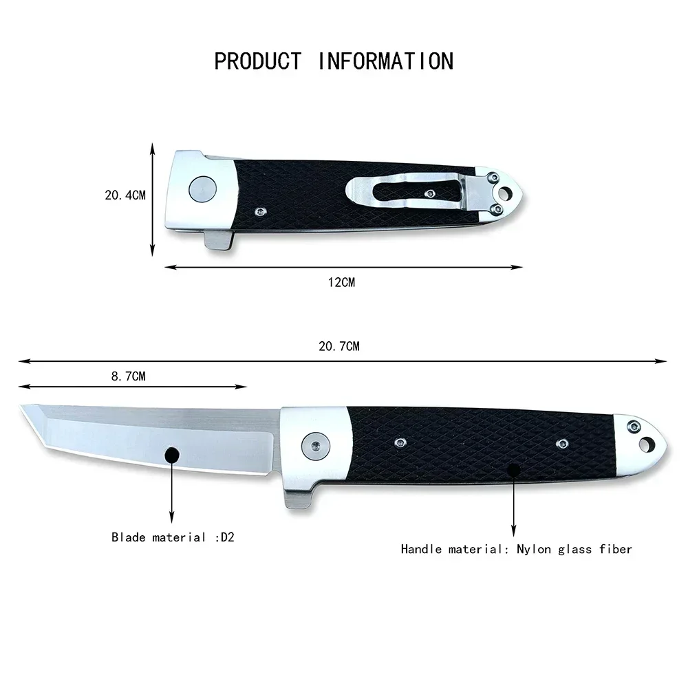 

Combat Flipper Knife 3.5" Tanto D2 Blade Tactical Camping Self-defense Folding Knife Nylon Glass Fiber Handle EDC Utility Tools