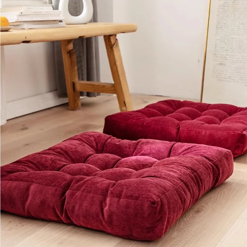 Großes quadratisches Boden sitzkissen Cord getuftetes Boden kissen für Tatami Stuhl kissen matte Sitzkissen im Freien Weihnachts rot