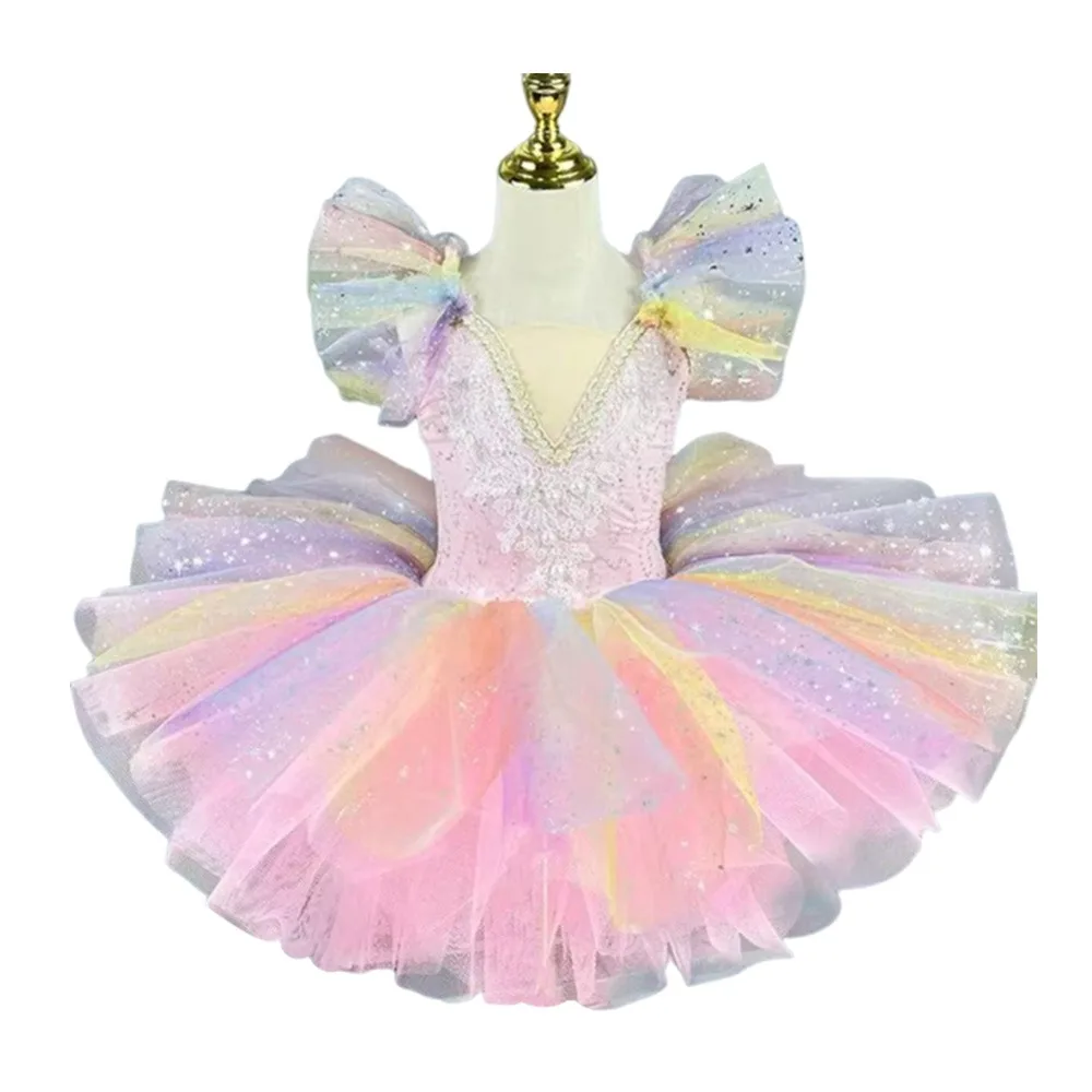 

Fashion Sequin Ballet Dress Modern Puffy Ballet Tutu Party Dress Rainbow Princess Dress Girls