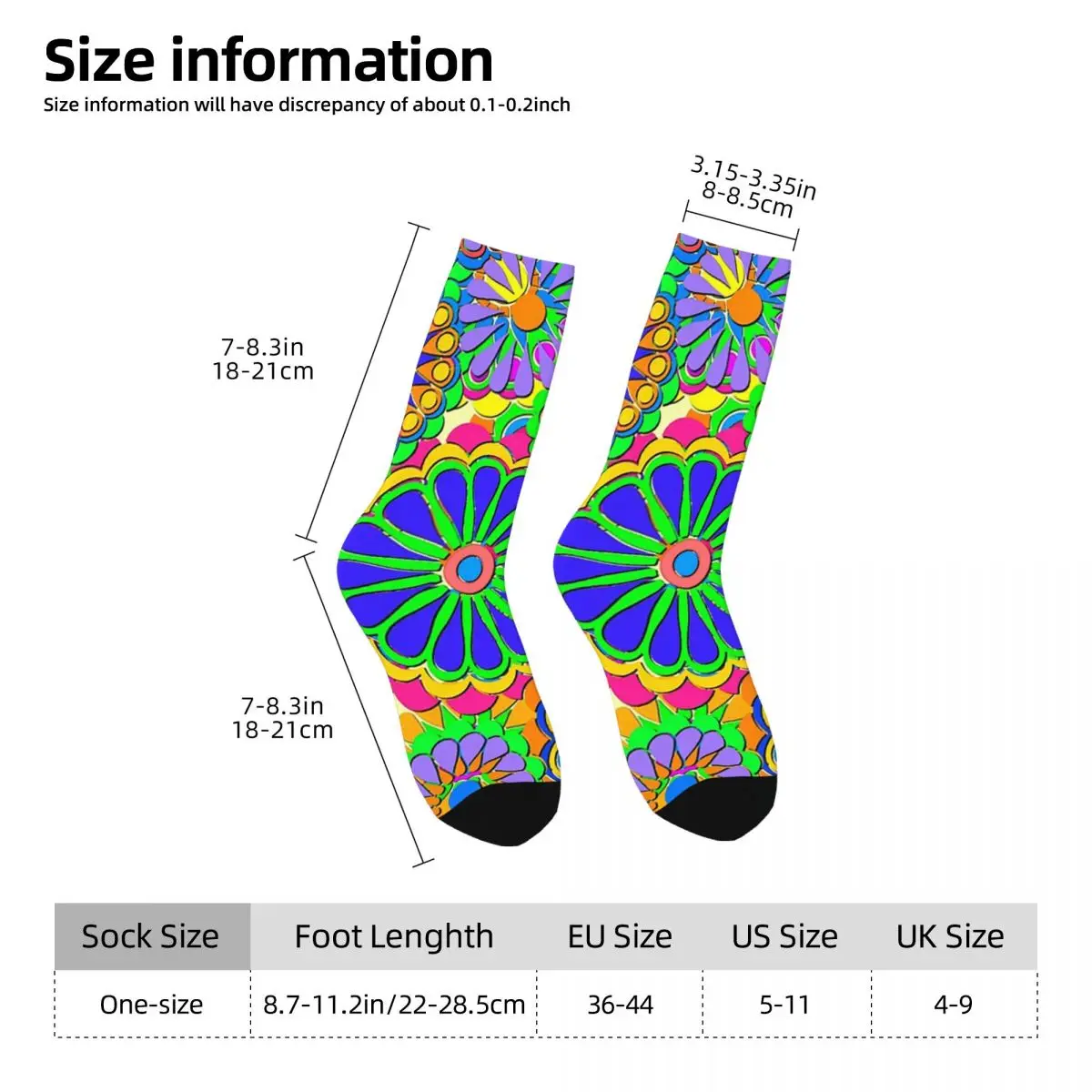 All Seasons Crew Stockings Bright Colorful Flower Power Hippy Retro Style Socks Harajuku Long Socks for Valentine's Day Gifts
