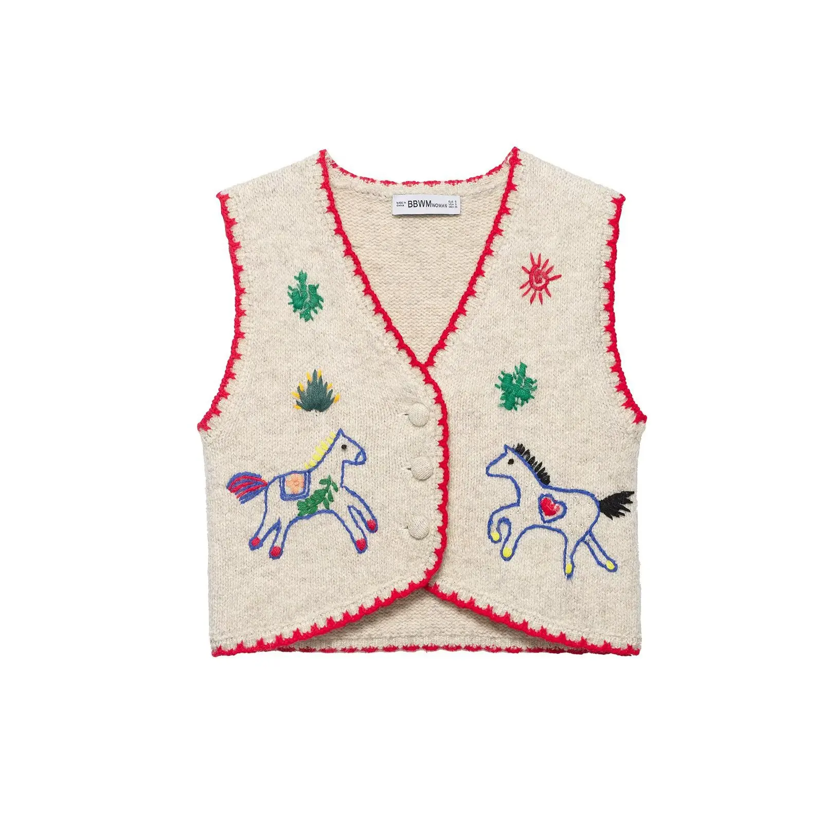 

2026 spring new style sweet v-neck contrasting pony embroidery sleeveless knitted vest vest for women to wear outside