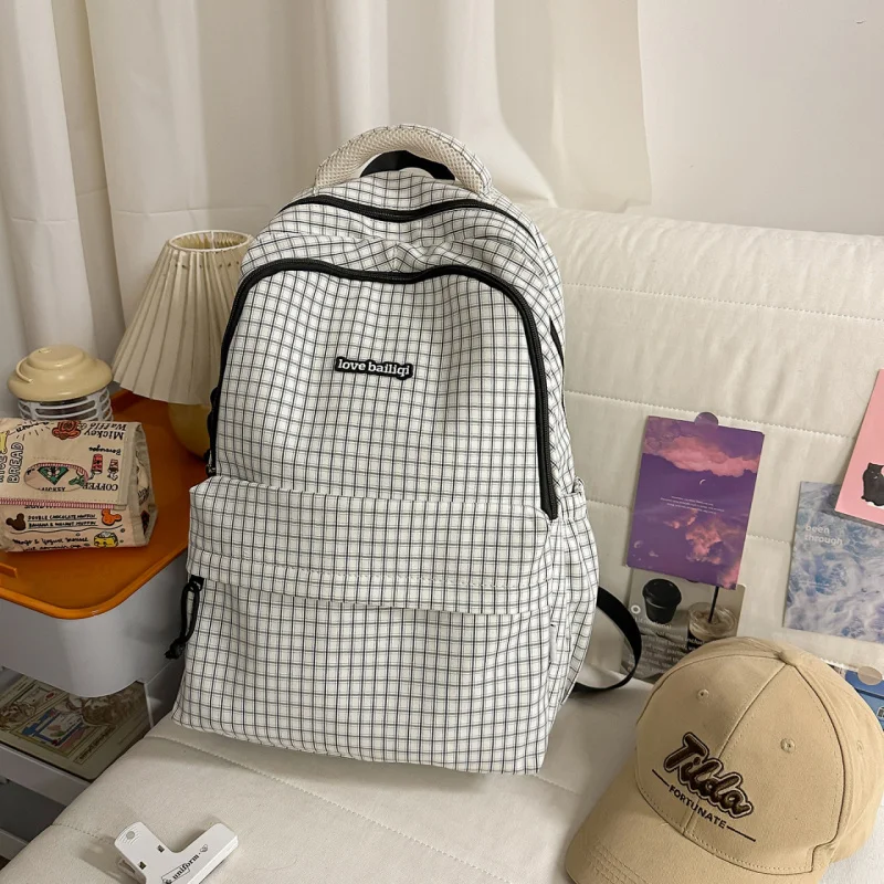 

Backpack for Girls College Students Niche Plaid Versatile High School Backpack Simple New Style Casual Commuting Junior High Sch