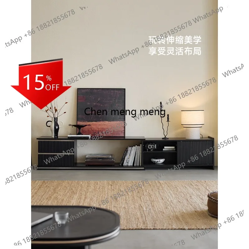 

L178 Telescopic TV Cabinet Black Living Room Home Storage Locker Integrated Solid Wood Retro TV Cabinet