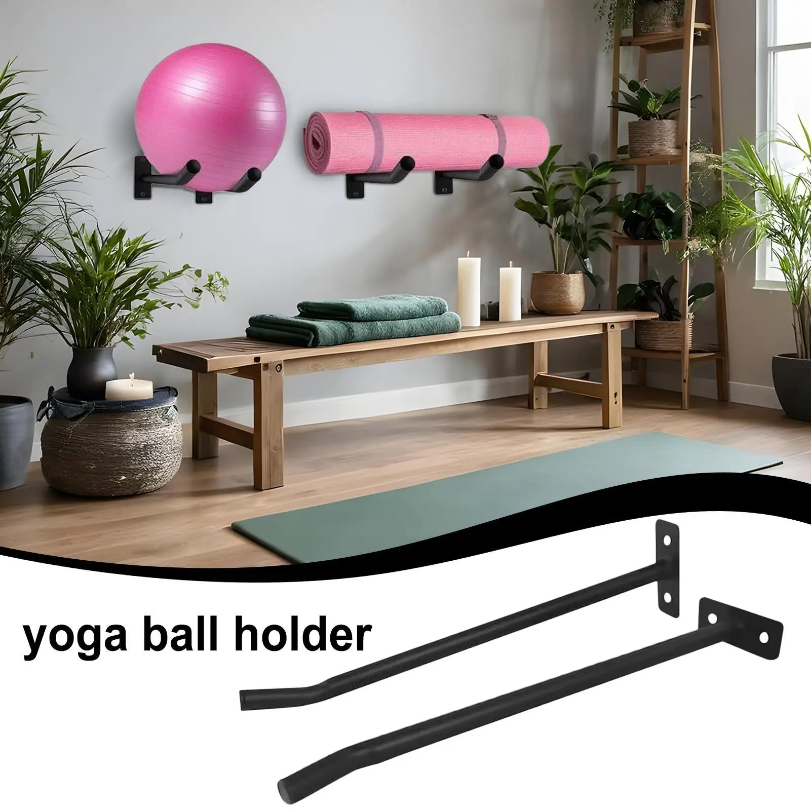 Yoga Ball Wall Mount Storage Rack Set Heavy Duty Metal Exercise Ball Holder Organizer for Home Gym Yoga Studio Fitness Equipment