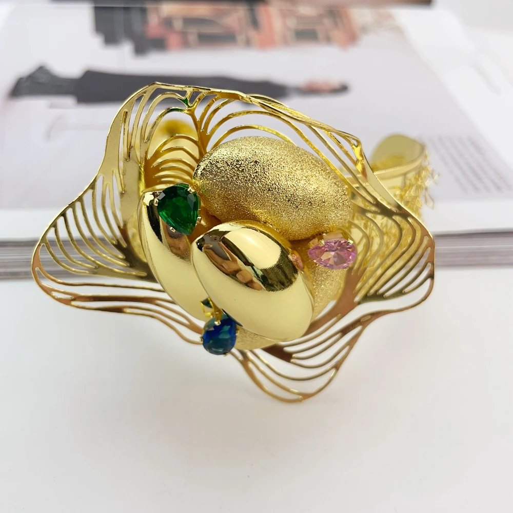 مجموعة مجوهرات برازيلية مطلية بالذهب من إيما للنساء، قلادة على شكل زهرة جريئة أفريقية، أقراط، سوار، خاتم، هدايا مجوهرات الزفاف