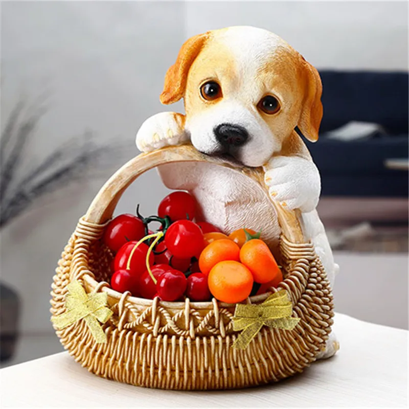 

Modern Cute Animal Statue Cat and Dog Commodity Shelf Labrador Pug Key Porch Snack Storage Box Resin Home Decoration Figurine