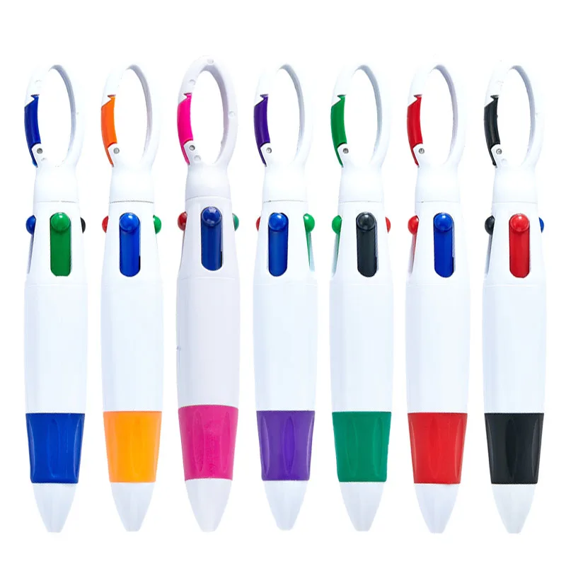 

10pcs Carabiner Four-color Jumping Plastic Ballpoint Pen Portable Pocket Pen Student Office Advertising Gift Pens.