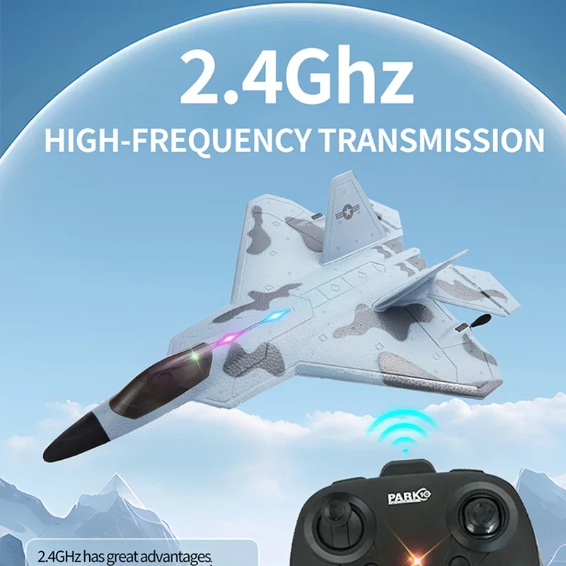 Newest 2.4G 2CH RC Planes Kit Raptor F22 Warplane Version LED Light With Gyroscope Glider Toys A Children Gift with Easy Flying