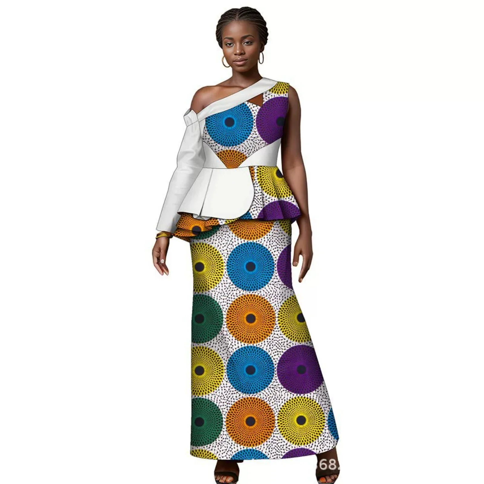 

African Women's Traditional Dashiki Ankara Print Cotton Embroidery Summer Elegant Party Two-Piece Set Top Skirt Outfits