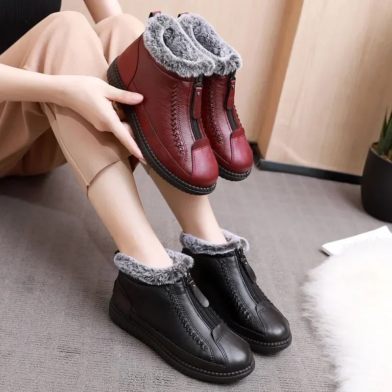 Women's Ankle Boots New Warm Comfort Plush Shoes Zipper Platform Anti Slip Coldproof Round Toe Casual Shoes Snow Boots2024