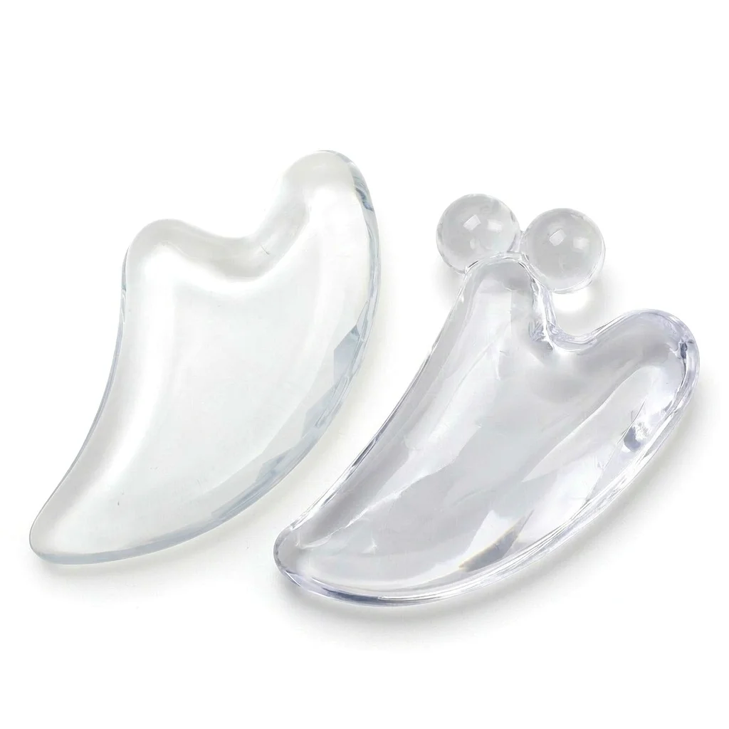 Crystal Gua Sha Tool, Heart Shape & Double Bead Facial Massager, Transparent Skin Care Board for Contouring & Relaxation