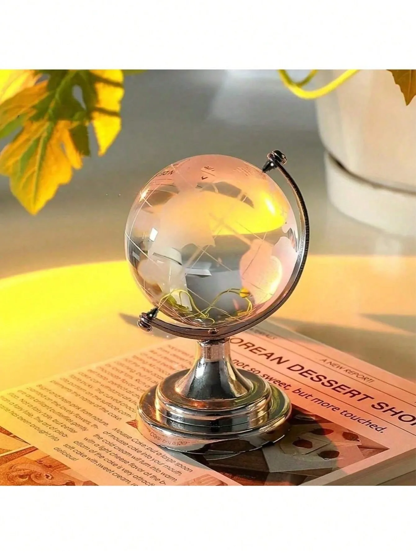 Globo Terráqueo de Cristal de Alta Transparencia, Globo Terráqueo Giratorio 3D, Decoración para Oficina y Sala de Estar, Adorno Creativo para Escritorio