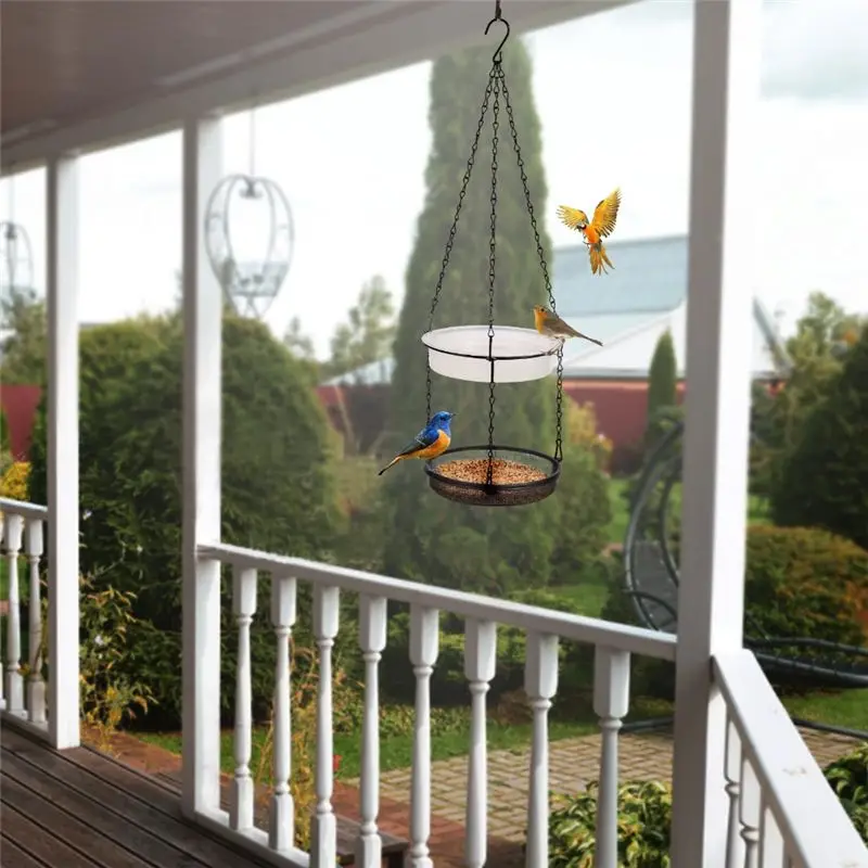 DT15 Hanging Bird Bath Wildlife Feeder Plate, 2-in-1 Garden BirdBath Tray for Outdoor, Metal Mesh with Drainage, Easy Clean