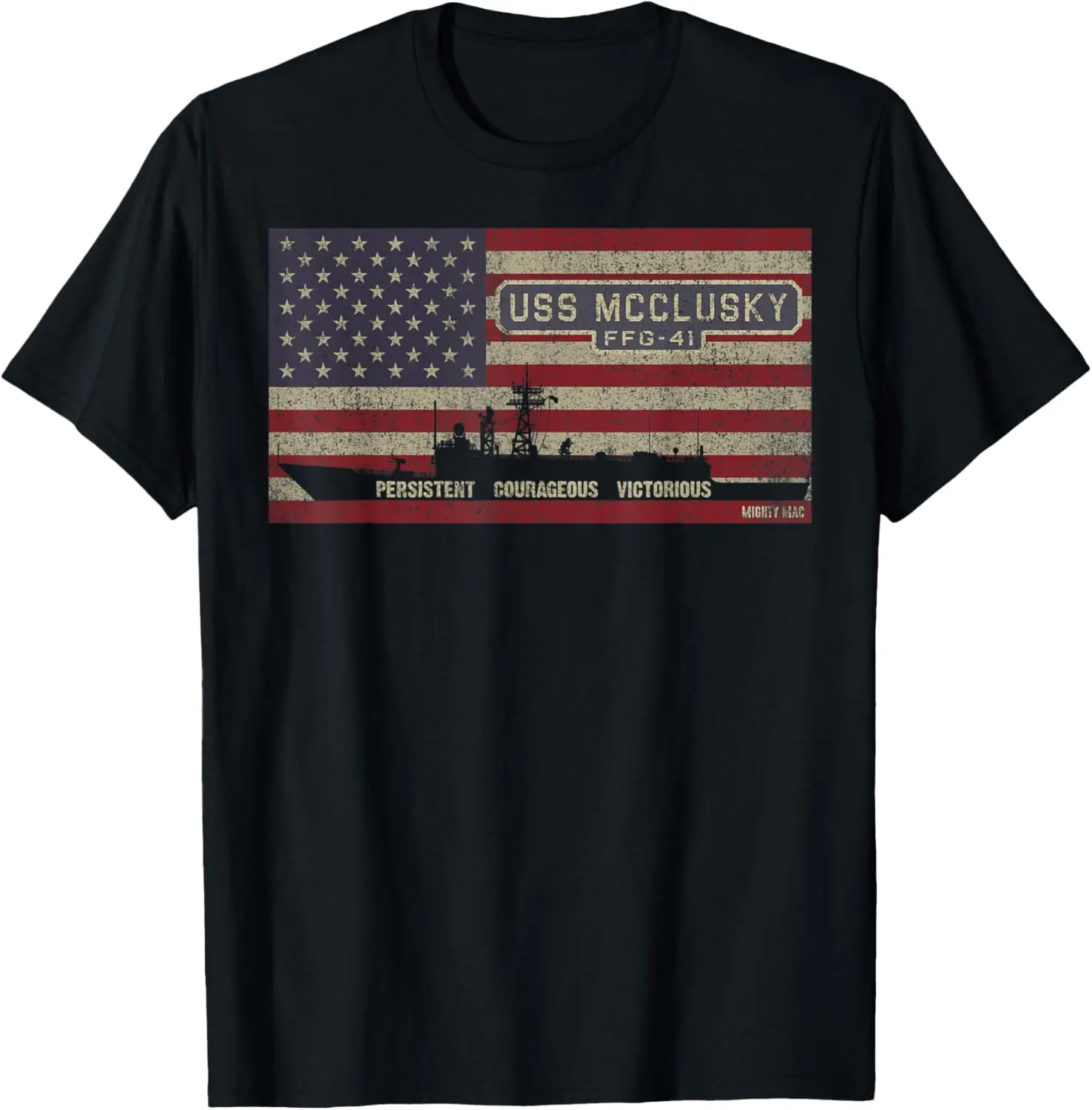 

USS McClusky FFG-41 Frigate Ship USA American Flag T-Shirt
