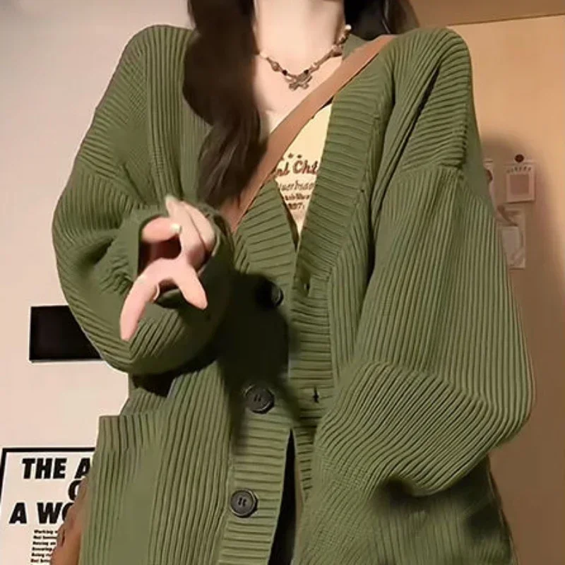 Knit Tops for Woman Cardigan Women\'s Sweater Winter Button Green Korean Luxury 2024 New Collection Autumn in Promotion Fashion