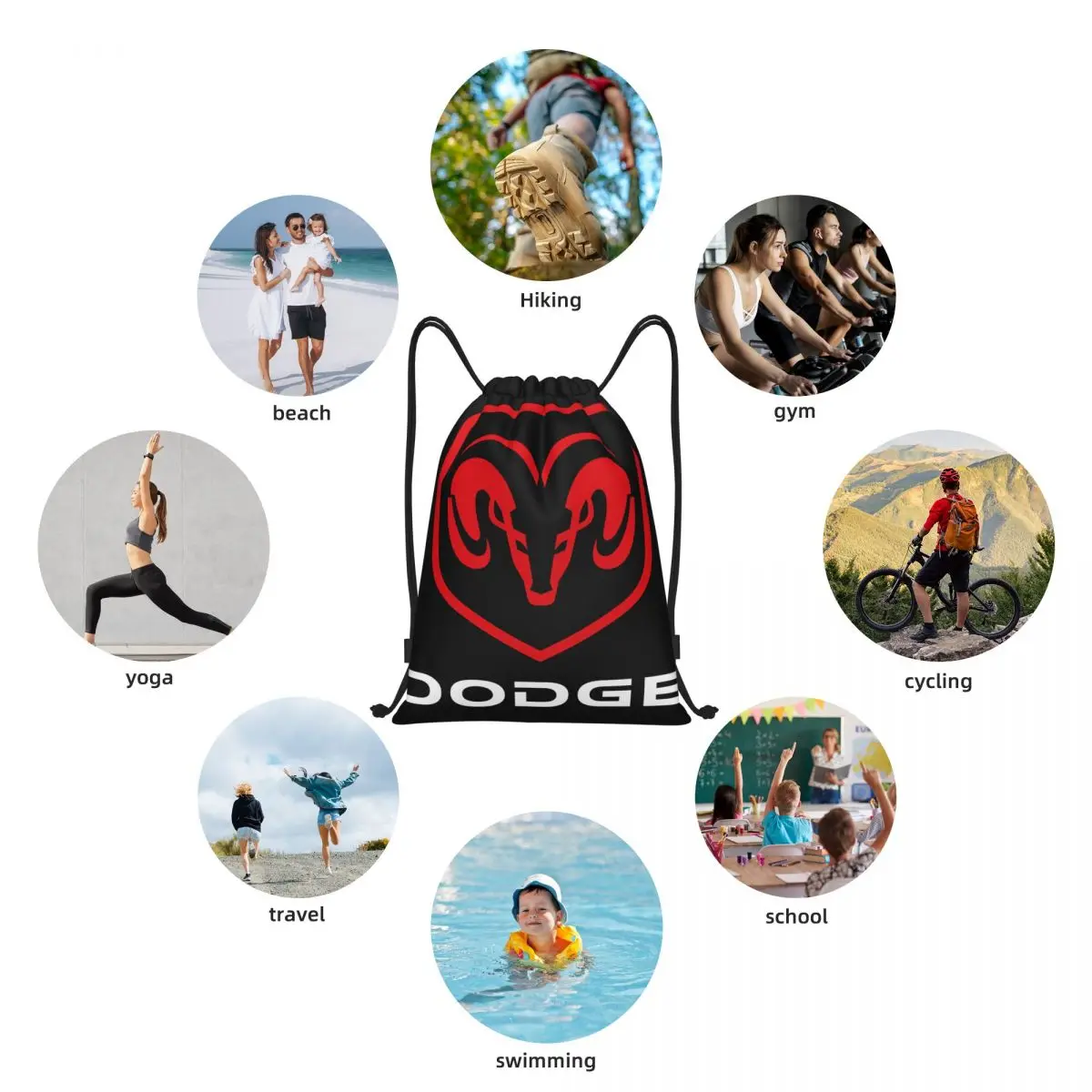 NEW Dodge Logo Portable Drawstring Bags Backpack Storage Bags Outdoor Sports Traveling Gym Yoga