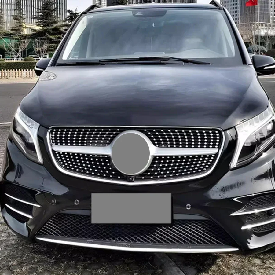 For Mercedes Benz V Class W447 2016-2020 Diamond Style Front Bumper Grille Hood Tuning Racing Grill Guard Protector Cover Tuning