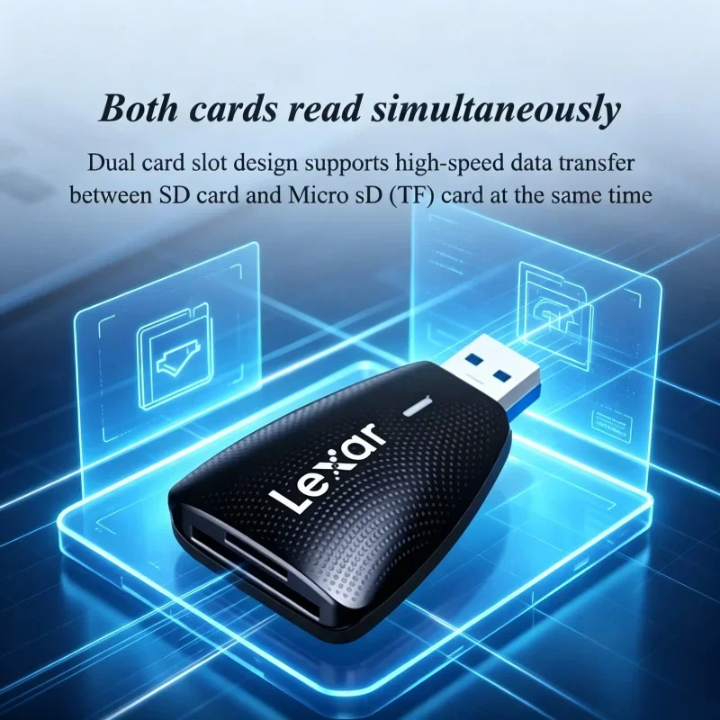 Lexar Dual Slot USB3.0 Memory Card Reader Simultaneously Read SD TF Cards Portable High Speed Camera Card Reader