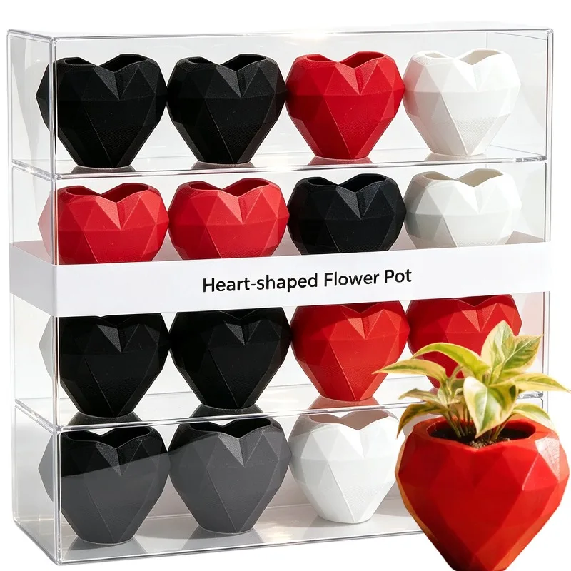 1/5Pcs Mini Geometric Heart Shaped Succulent Planter PLA Flower Pots Desktop Decor for Cactus Air Plants Office Home Windowsill