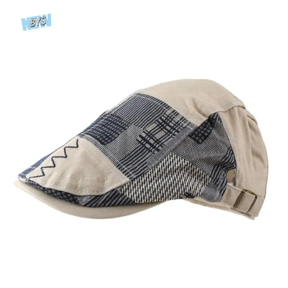 

Breathable Adjustable Men Baseball Cap Cotton Headwear Irregular Plaid Beret Boinas Flat Cap Painter Caps Sunscrean