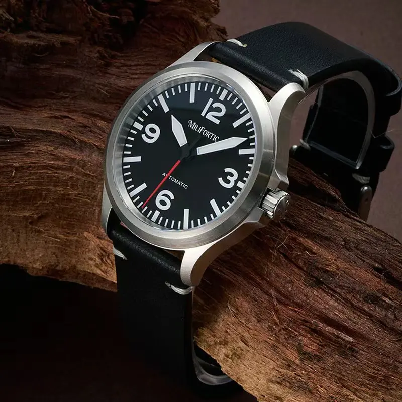 ساعة Milifortic العسكرية 39 مللي متر NH38 حركة ميكانيكية أوتوماتيكية ريترو الياقوت كريستال BGW9 Lume حزام من الجلد 10Bar ساعة رجالية #5