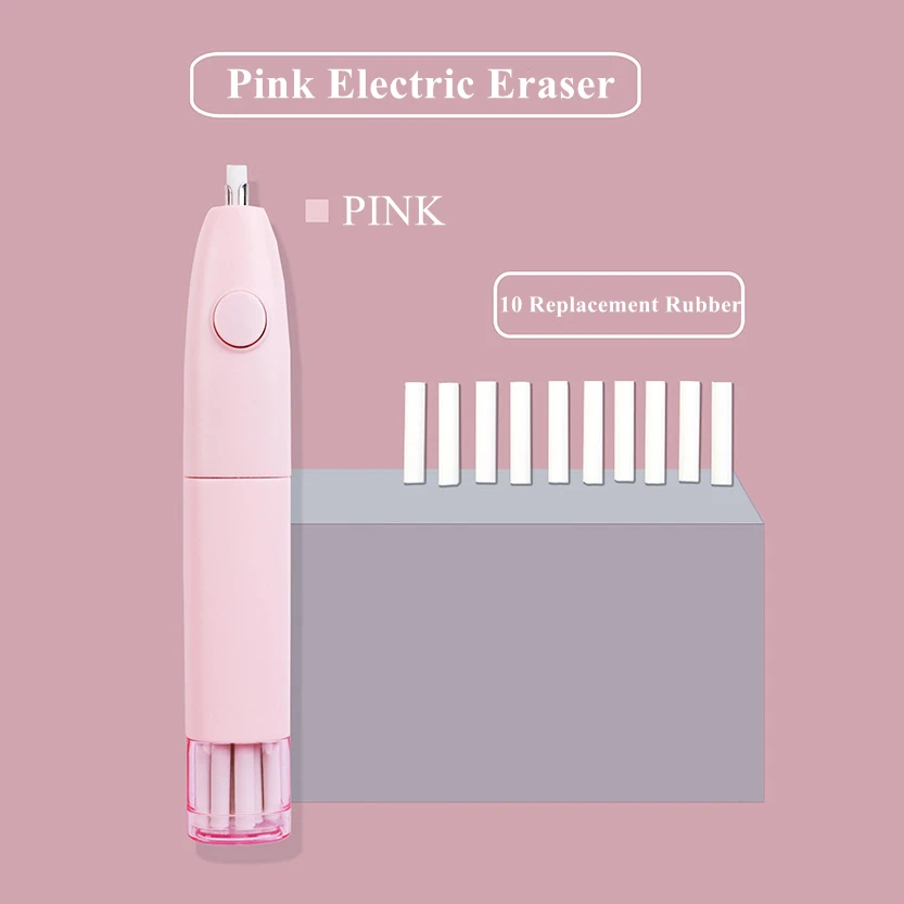 Factory Wholesale Simple Lovely Essential Tool Pink&Blue Electric Eraser Match Replacement Rubber For Cartoonist Students