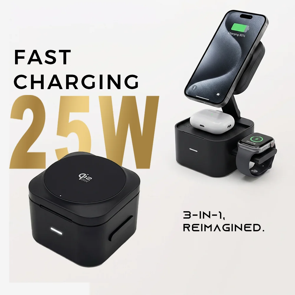 25W 3 in 1 Charging Station For Apple Magnetic Fast Wireless Charging Desktop Dock Station For Apple iPhone 18 17 16 AirPod