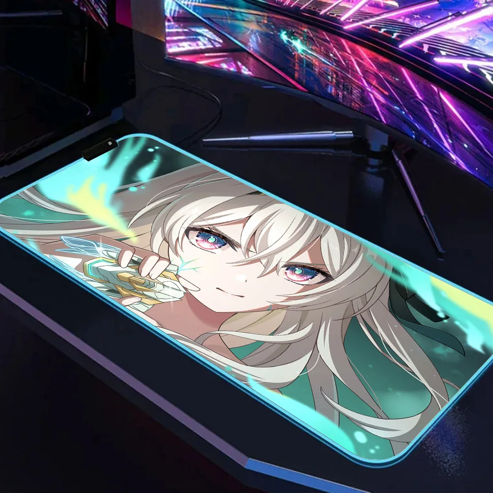 HD print Honkai Star Rail Firefly RGB Mouse Pad Large Keyboard Computer Rubber Pads Carpet Backlit Desk Mat 1000x500 Mouse Pad