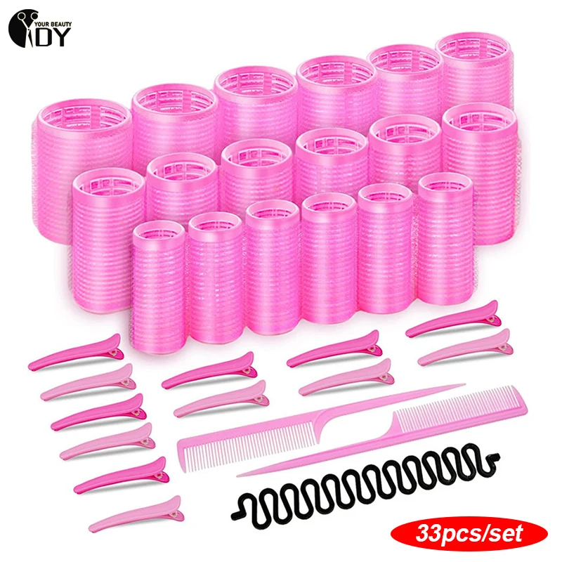 33 stücke s/m/l Haar rollen selbst griffig halten selbst klebende Luft knalle Curling Roller natürliche Locken wickler hitze freie Curling Styling-Werkzeuge