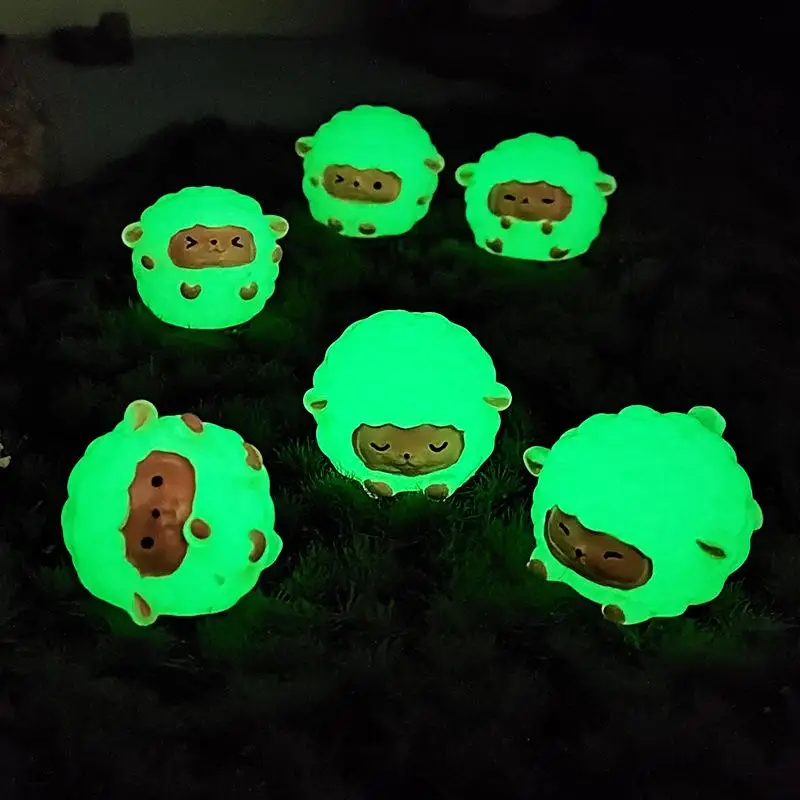 6Pcs Glow In The Dark Mini Resin Sheep Night Light Effect Micro Landscape Accessories Fairy Garden Decorations