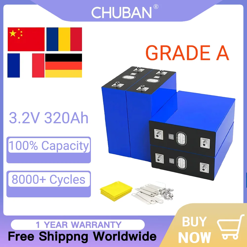 

3.2V 320AH Lifepo4 Battery Pack 105AH 32AH DIY for RV Golf Cart Solar Storage, 24V/48V System, High Discharge Rate​