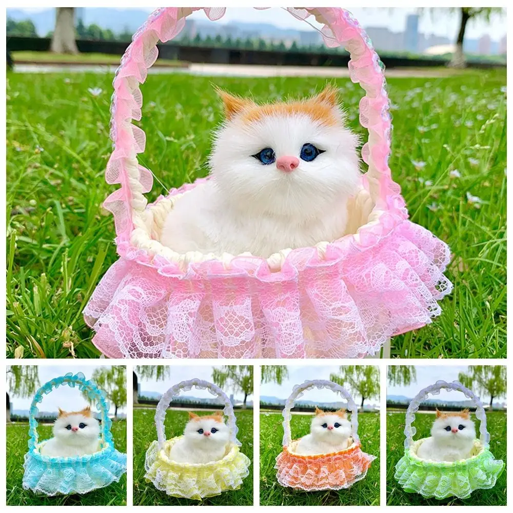 Cute Plastic Flower Basket Cat Simulation Children's Toys Cat Ornament Souvenirs Gift Cat Toy